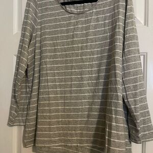 Lands' End Gray and White Striped 3/4 Sleeve Top